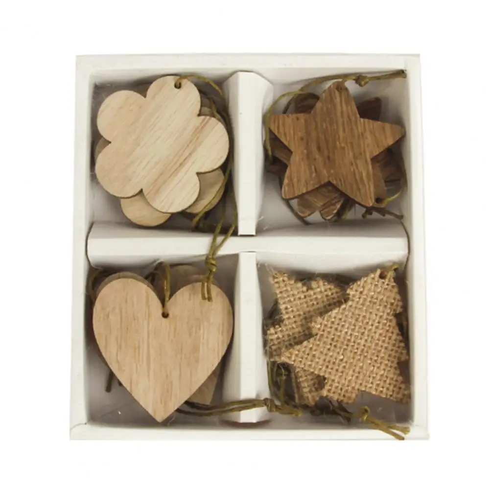 

12Pcs/Set Christmas Tree Pendant Festive Hollow Wood Xmas Hanging Pendant Cutout Embellishment Christmas Home Decoaration