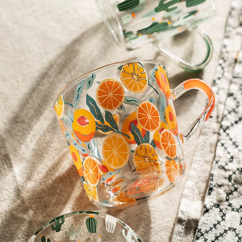 500 мл стеклянная чашка для молока кофе эспрессо милый Принт желтый персик кактус