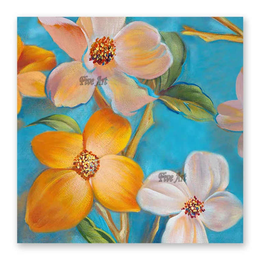 

Цветная Масляная картина в виде цветка персика, высокое качество, цветочный холст, настенное искусство, украшение для дома, художественное ...