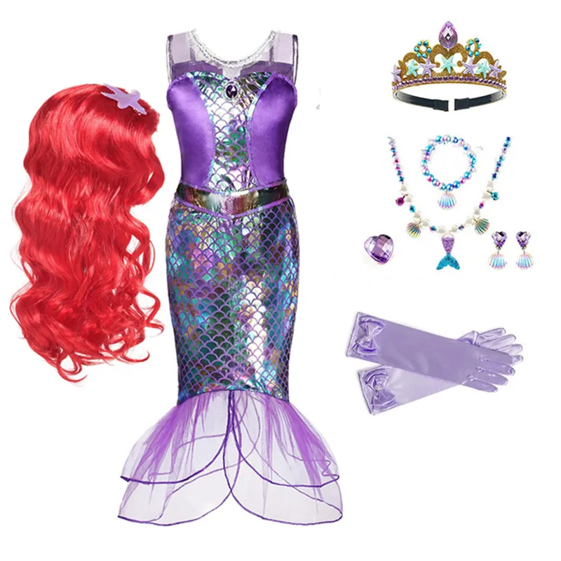 Детское платье Русалочки Ариэль комплект для косплея маленьких девочек одежда