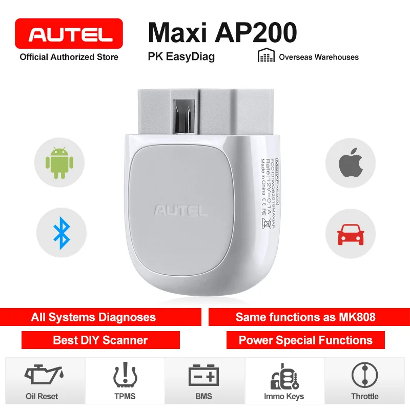 Autel AP200 Bluetooth автомобильный диагностический инструмент все системы OBD2 автомобильный сканер Авто DIY код считыватель сканирующие инструменты PK EasyDiag MK808