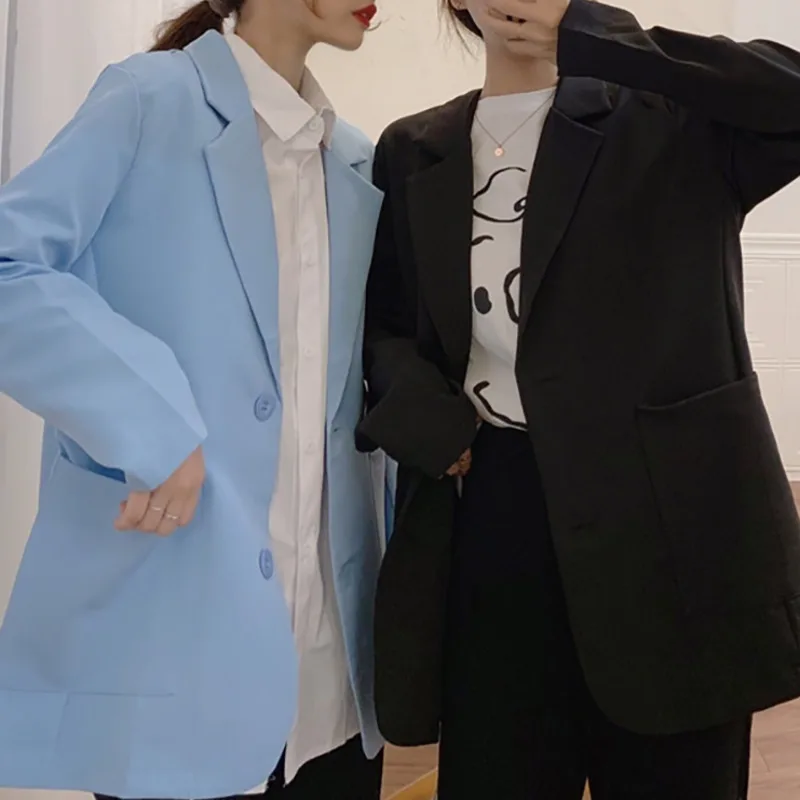 

Suit Coat Spring Womens Tops Blouses Autumn Thin Small Middle Long Korean Loose Casual Suit Blazer Feminino Harajuku