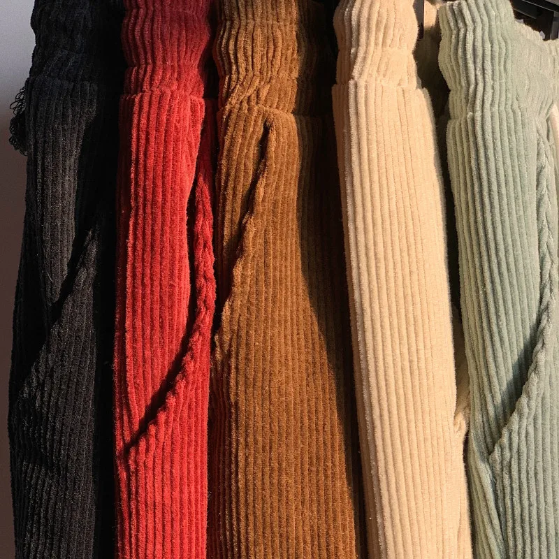 

Pants Women Fashion Leisure Preppy Style Corduroy High Waist Wide Leg Straight Trousers Full Length Comfortable Warm Female Cute