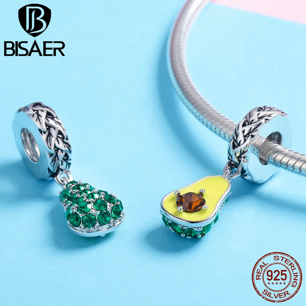 BISAER, Новое поступление, 925 пробы, серебро, фрукты, шарм, лето, авокадо, бусины, эмаль, подходят для браслетов, оригинальные серебряные ювелирные изделия EFC014