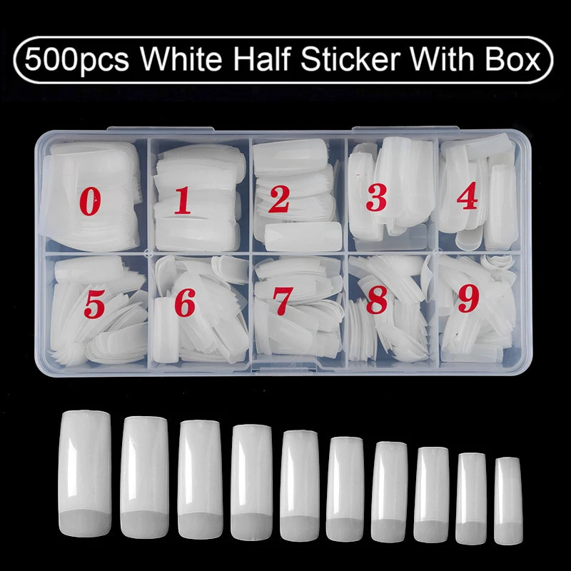 

500Pcs/Box Acrylic Tips Transparent Nail Capsule Fake Artifical Fingernails Soft Gel Full Cover Coffin Nail Tips Manicure Tools