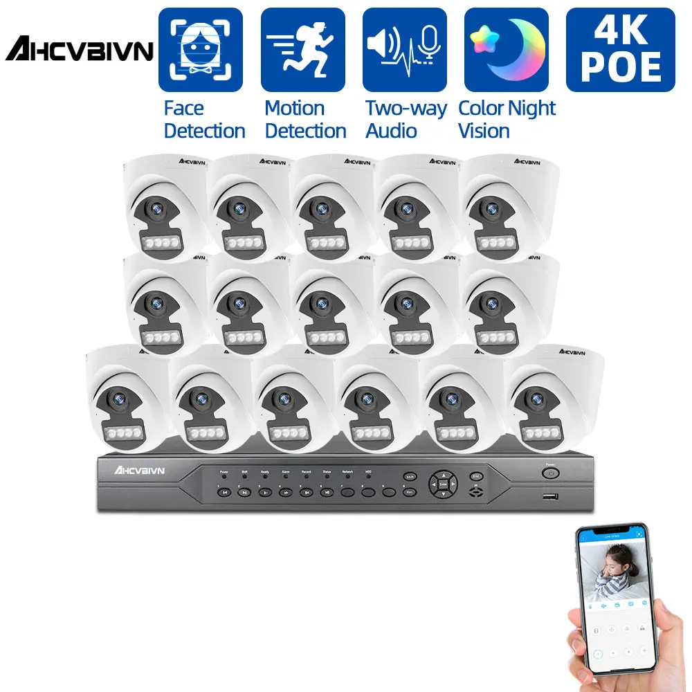 

POE Security Camera System 16CH 4K POE NVR Kit HD 8MP Full Color Night Vision IP CCTV Video Surveillance Cameras System Set