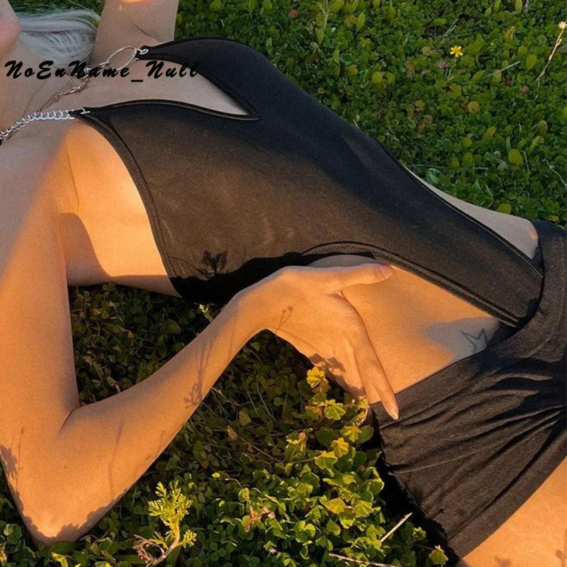 

Sexy V-neck chain Halter bottomed tank top Jumpsuit Backless Halter Bodysuit Transparent Female Body Hot Sexy Teddies Jumpsuit