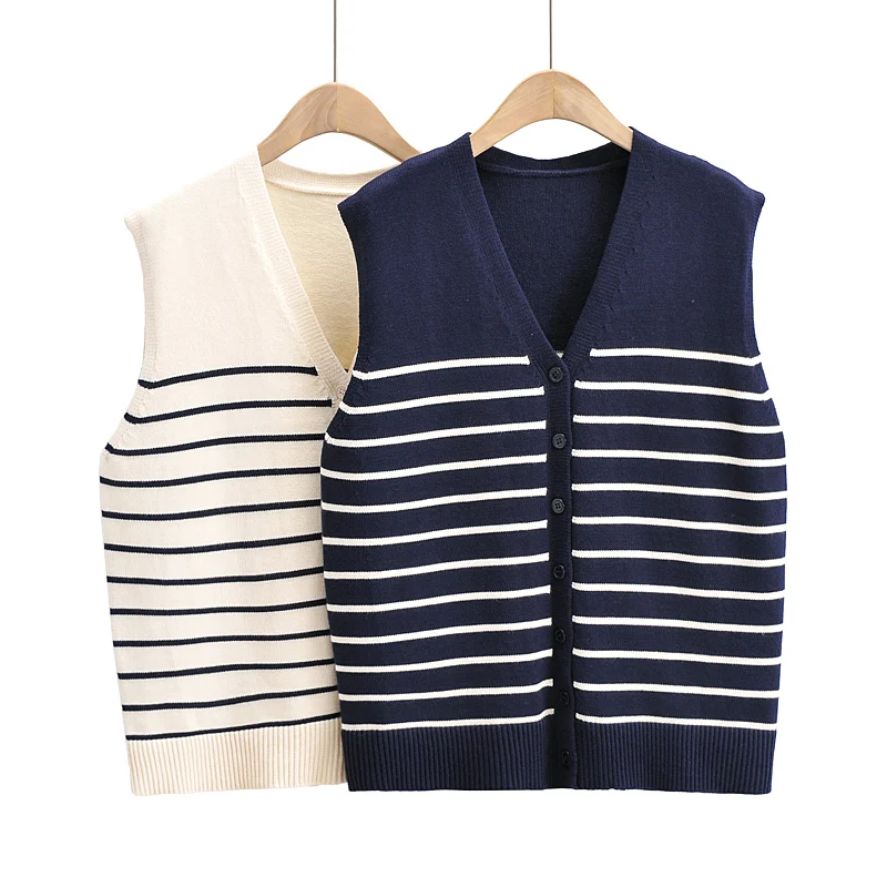 

JCÂ·KILIG Summer Thin Stripe Knitted Vest Loose go With Everything L3166