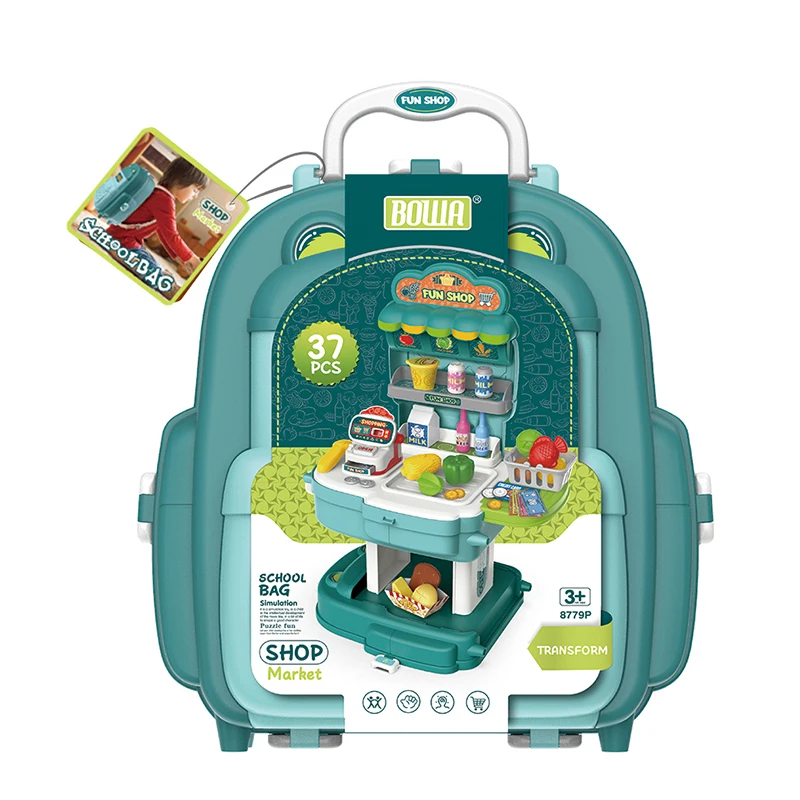 

2 In 1 Backpack Supermarket Shopping Toy Set Simulates Cash Register Children Pretend To Play Toy Girl Birthday Presents