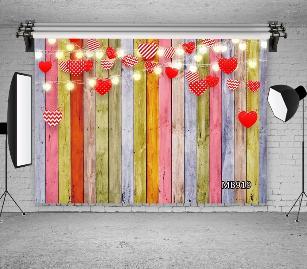 Цветной фон для фотосъемки с изображением деревянного пола и сердечек|Фон