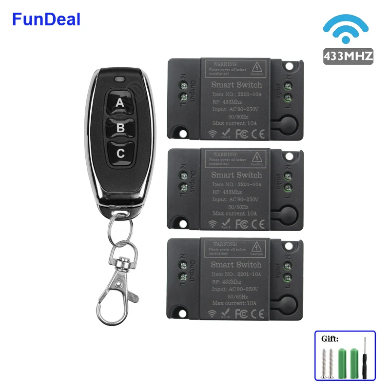 

433MHz Universal Wireless AC 110V 220V 1CH RF Relay Receiver and Transmitter Remote Control Garage/gate/Light/Fan/Home appliance