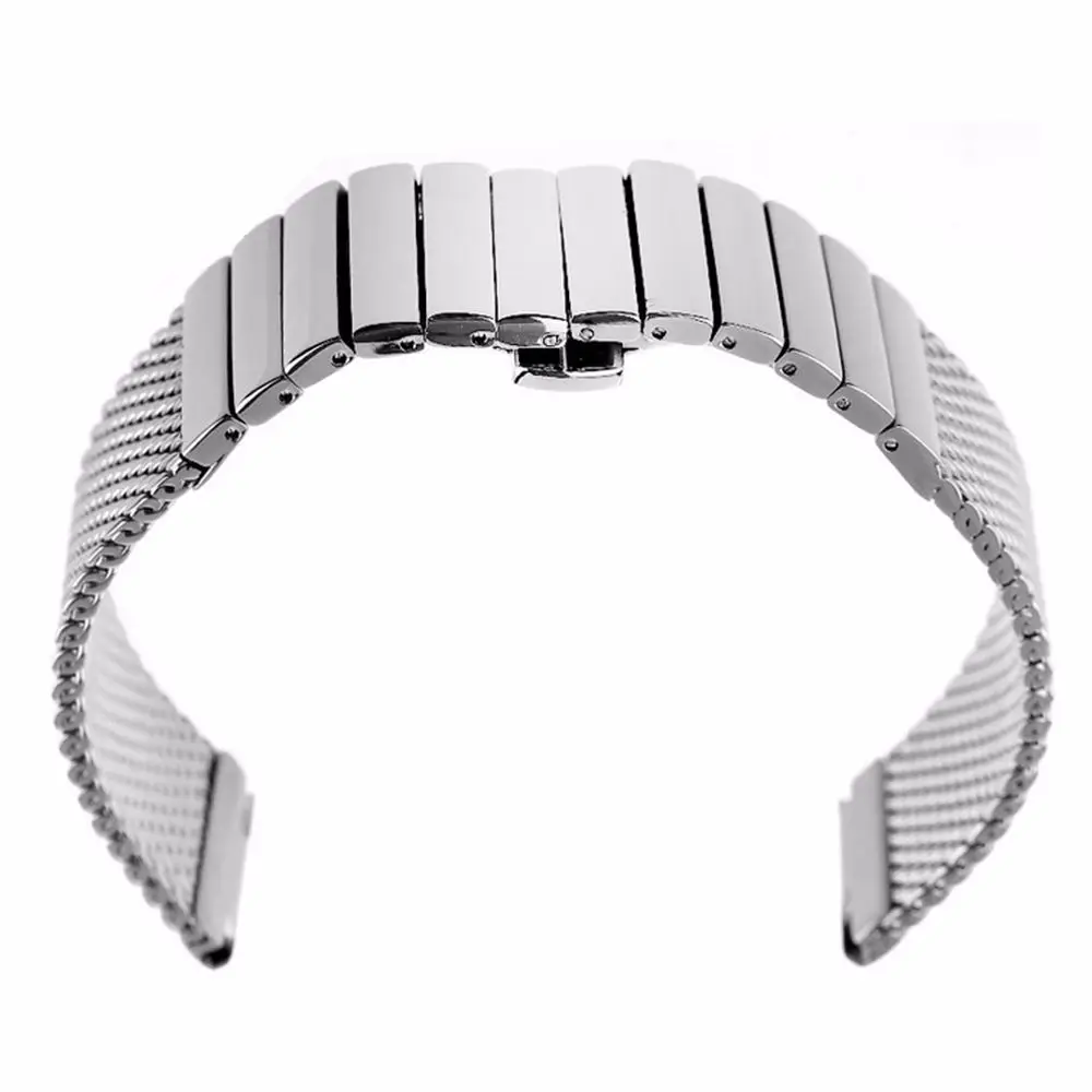 

20/22mm Width 18.5CM/7.28" Length Milanese Mesh Web+Strip Silver/Black Stainless Steel Watch Band Strap Bracelet New