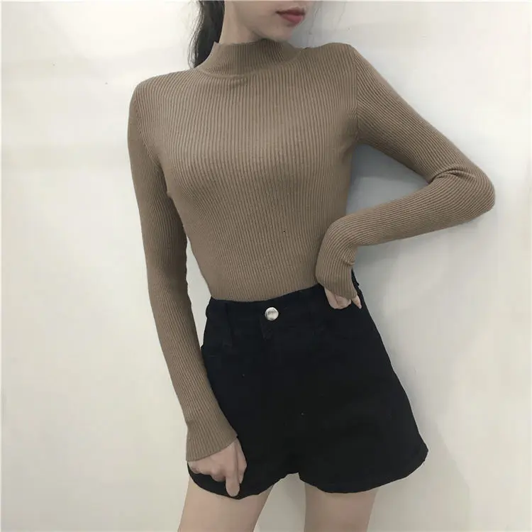 sweater woman Осень-зима, большой размер 3XL, теплый свитер, Женский вязаный пуловер в рубчик, свитер с длинным рукавом, водолазка, тонкий джемпер, мягкий пуловер, Femme - Цвет: sweater woman