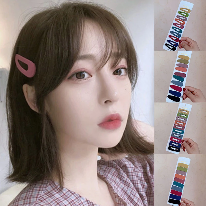 

10Pcs/pack Simple Candy Color Geometric Hairpins Female Cute Korean Style Stylish Beautiful Frosted Headdress Four Seasons