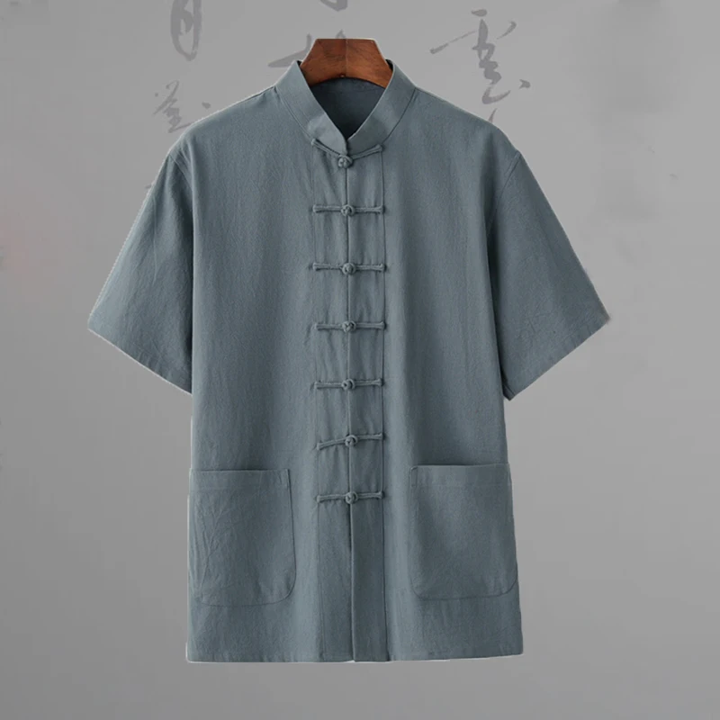 Костюм Тан из хлопка и льна с коротким рукавом Одежда Кунг-фу в стиле крыла 7