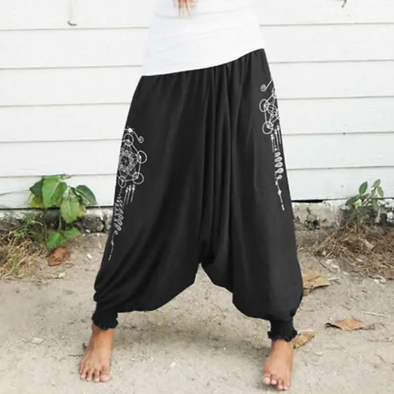 Женские свободные повседневные мешковатые штаны шаровары с принтом в стиле бохо