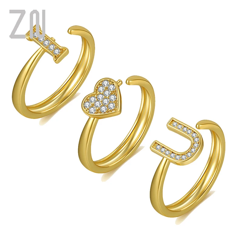 

ZN New Gold Color Cubic Zircon I Love You Rings For Women Men Lover Couple Rings Engagement Wedding Rings 2021 Jewelry
