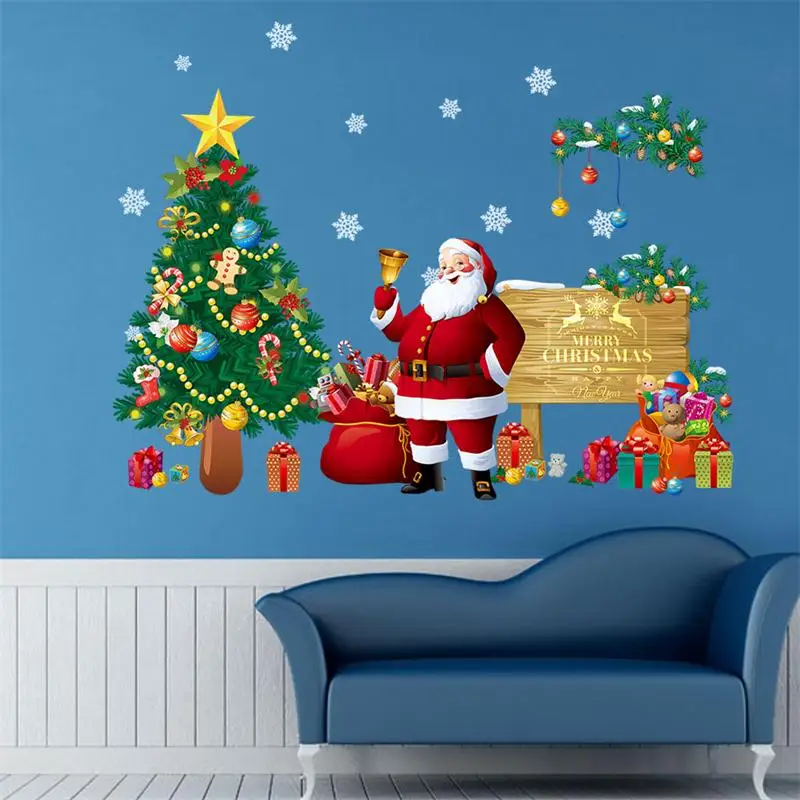Merry Christmas Wall Stickers For Santa Claus Decoration Gifts Tree Window PVC Decor Glass Decals Xmas Mural DIY Art Poster | Дом и сад