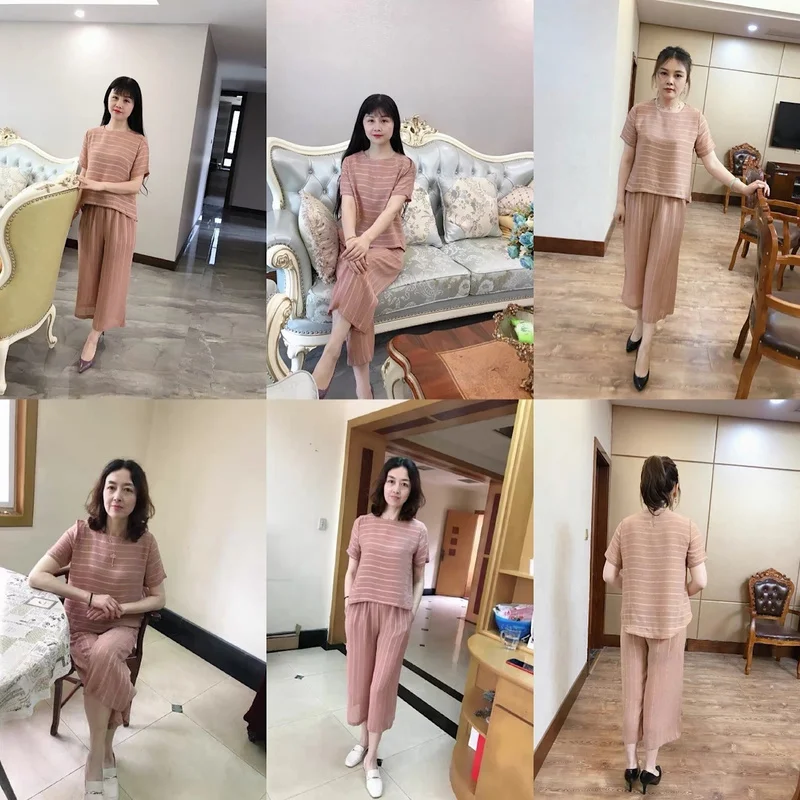 

Two Piece Set Women Tracksuit Sweatsuit O-neck Short Sleeve T-shirt Top and Pants Suits Female Casual Summer Outfits Y873