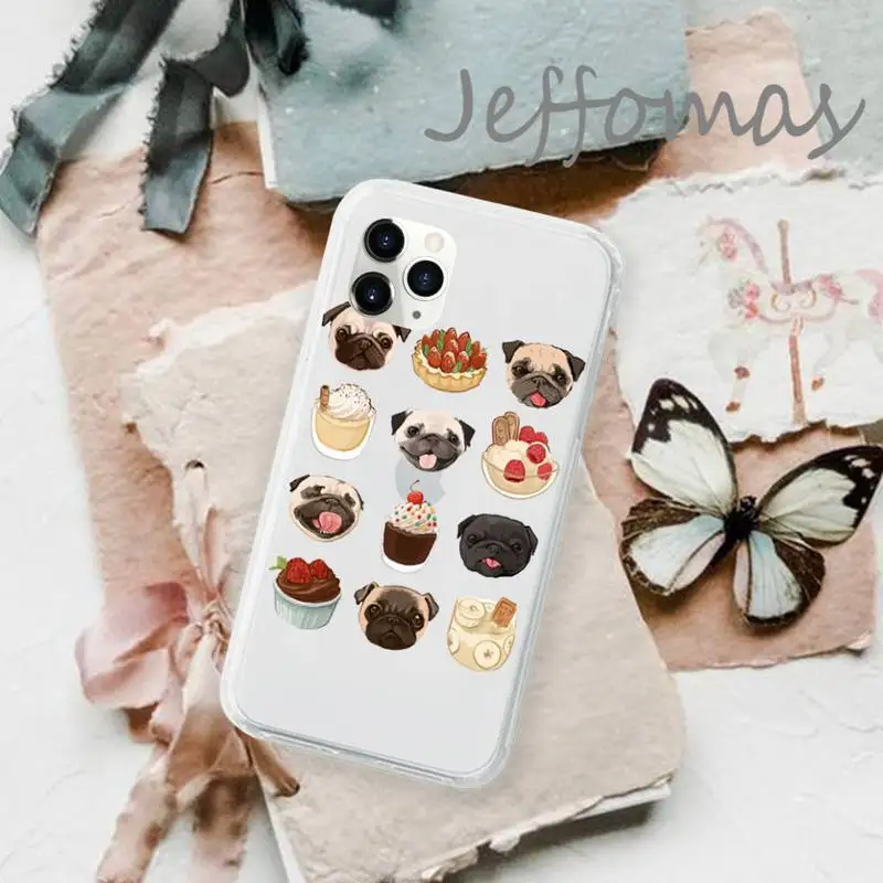 

Cute Pug French Bulldog Phone Case Transparent for iPhone 11 12 mini pro XS MAX 8 7 6 6S Plus X 5S SE 2020 XR