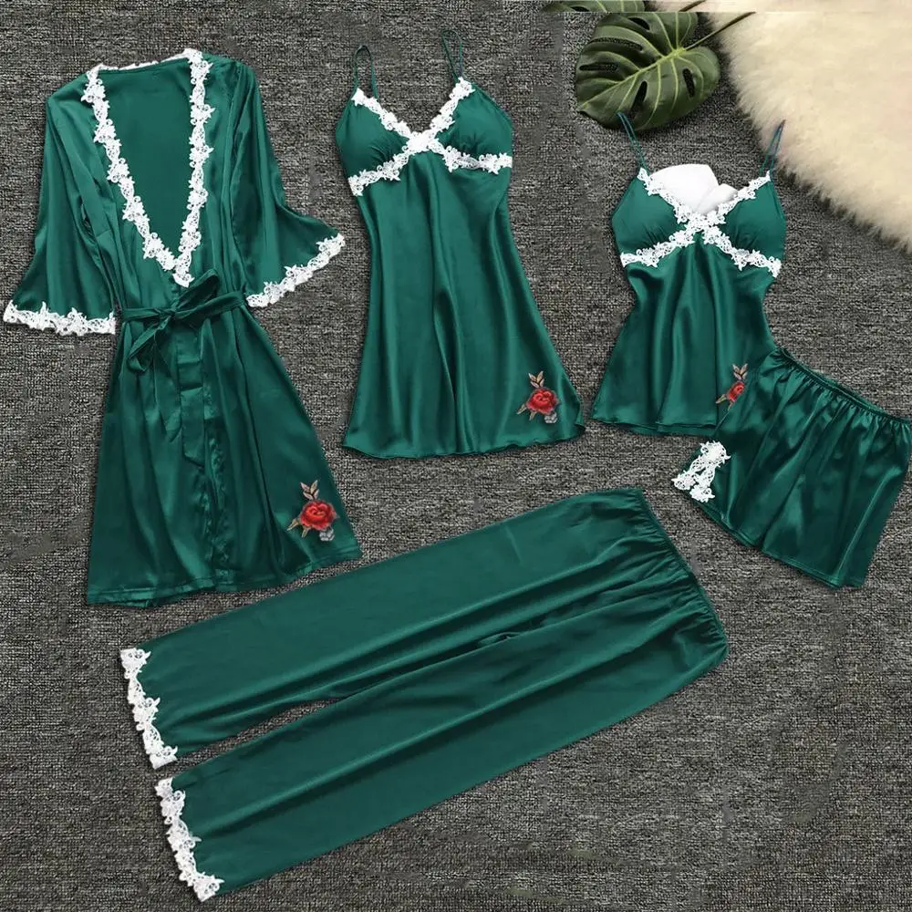 Женские пижамные комплекты с цветочным принтом ночная рубашка шелковая одежда