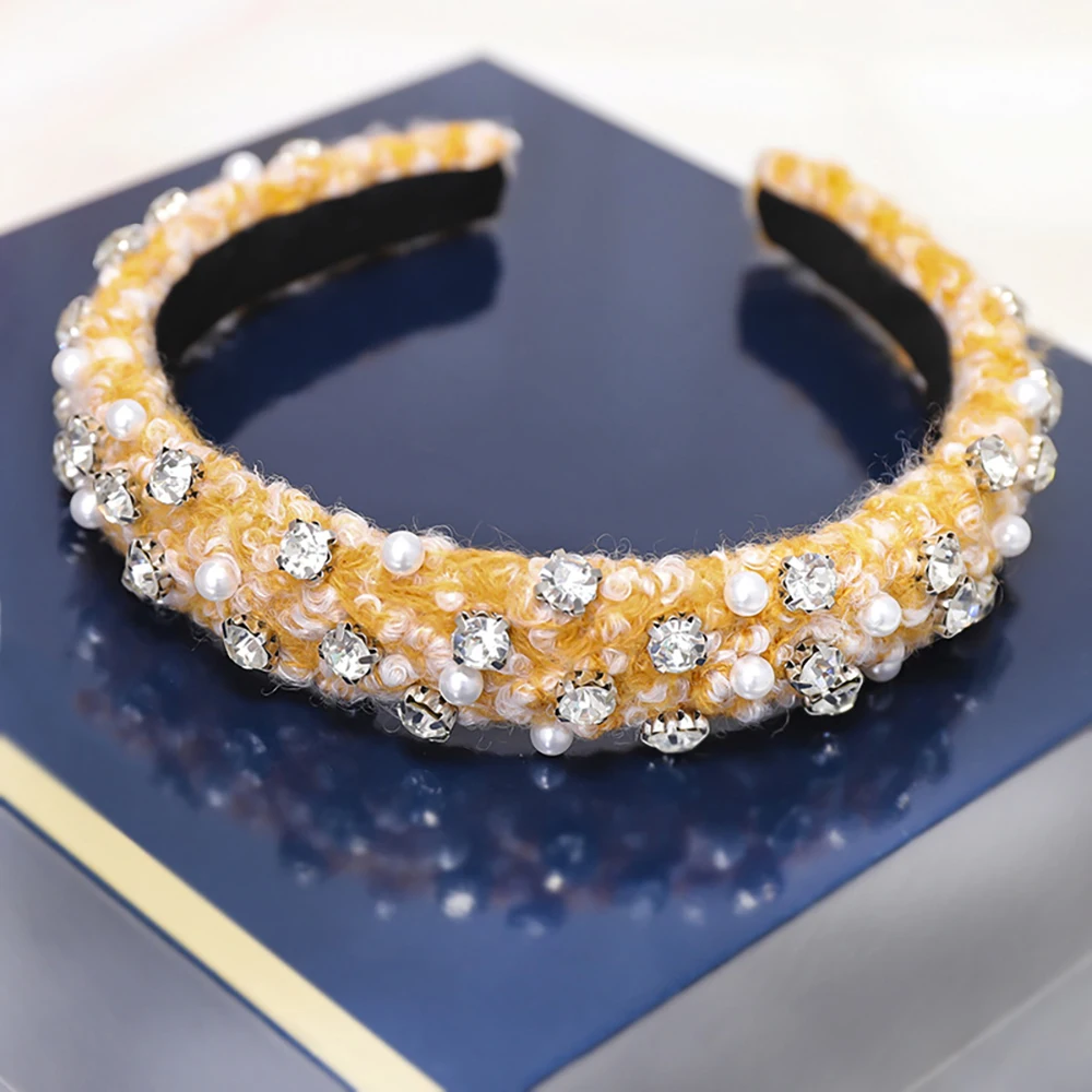 Levao Boutique повязка на голову с жемчугом и стразами для женщин аксессуары для волос модная лента для волос из овечьей шерсти ободок для головы обруч для волос головной убор