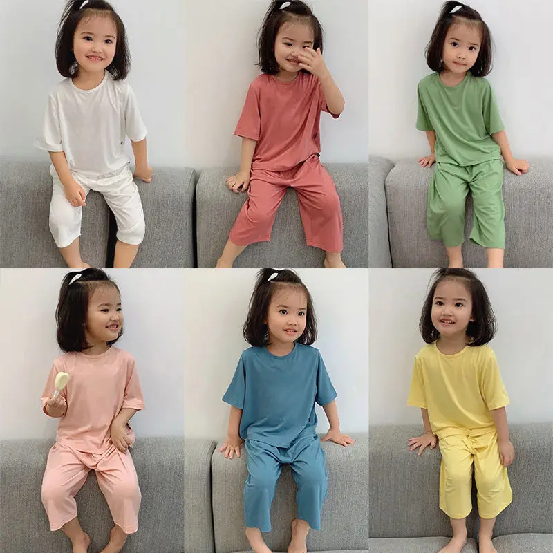 Комплект детской одежды из 2 предметов однотонная летняя пижама модала для