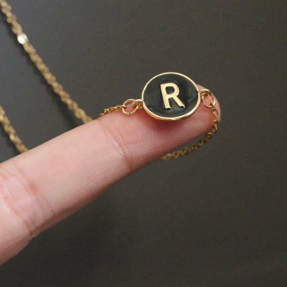 

Simple Black Gold Color A-Z Alphabet Letter Round Charm Choker Necklace Classic Initials Name Stainless Steel Chain Jewelry