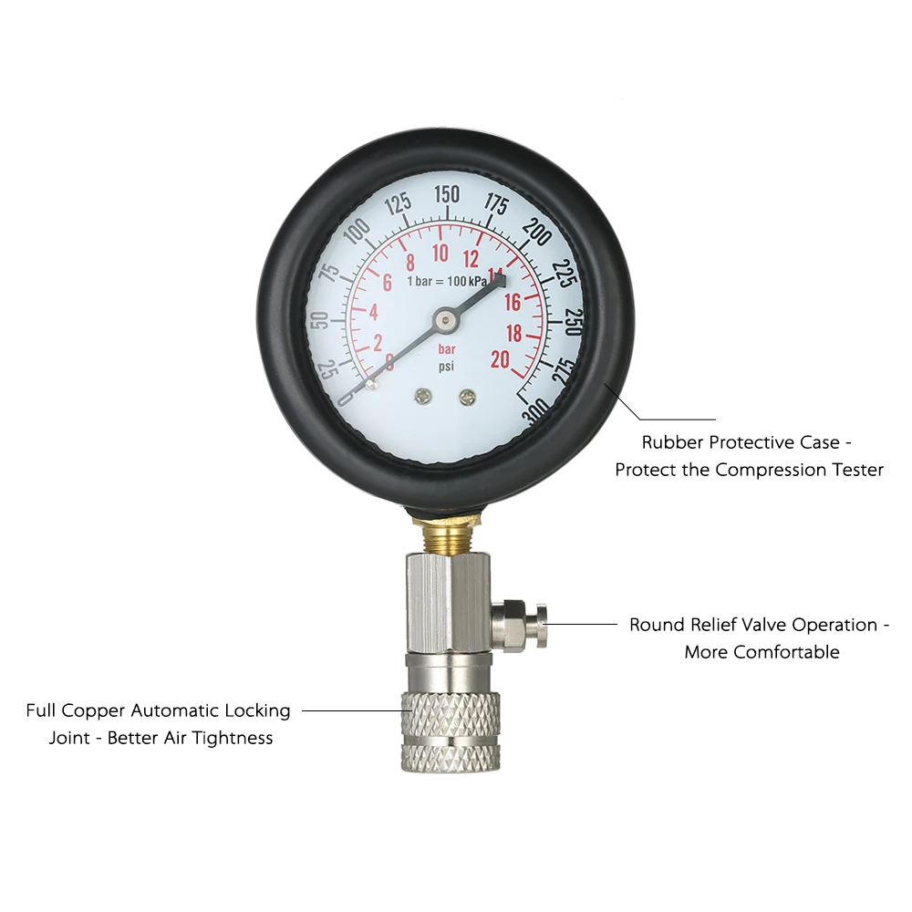 

021 kg/cm 0300 PSI Engine Cylinder Compression Tester Kit Automotive Tool Gas-Cylinder Pressure Test with Air Gauge