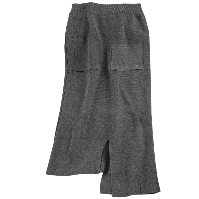 SINGRAIN женские зимние вязаные юбки теплые длинные юбки-карандаш средней длины с