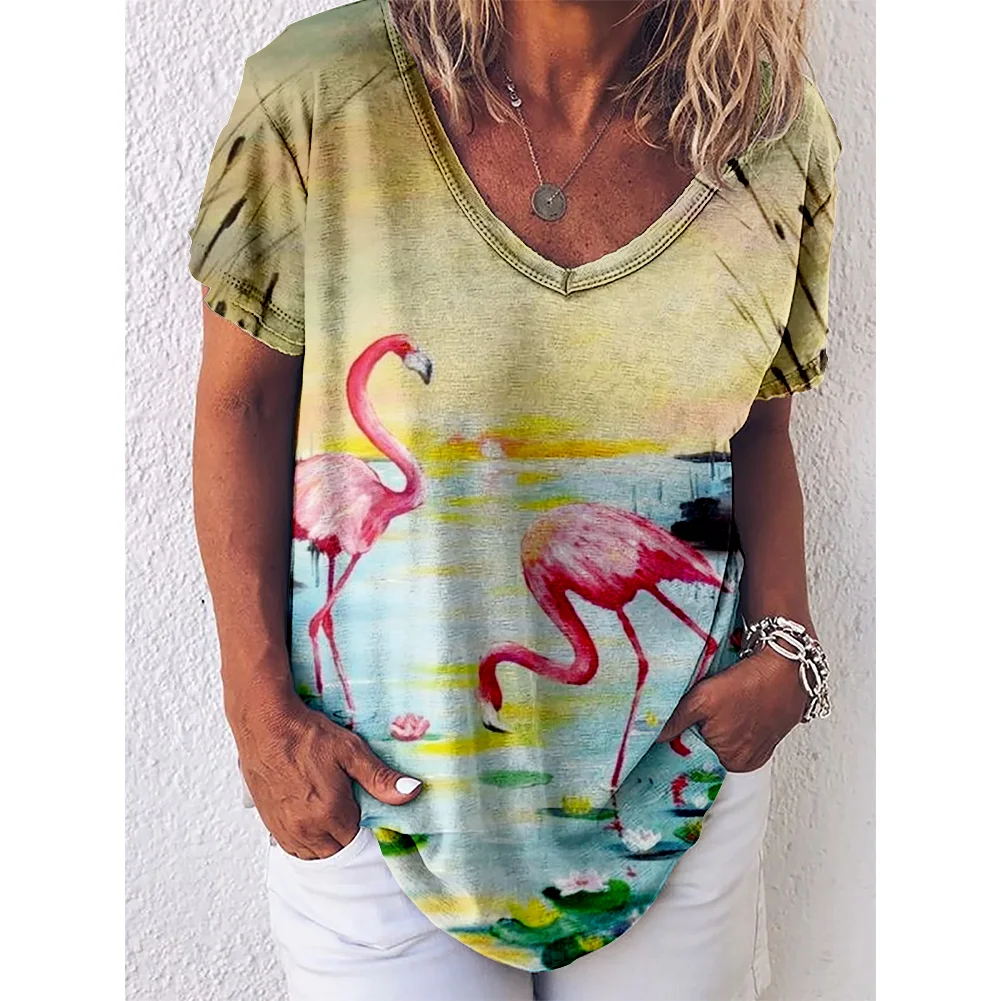

Womens Clothing Autumn and Winter 2022 New Fashion Women Sexy V-neck Animal Print Long-sleeved Casual Loose T-shirt Plus Size