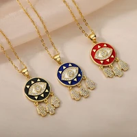 vintage turkish zircon evil eye necklace for women 3 pcs hamsa hand of fatima pendant chain necklaces luck hip hop jewelry