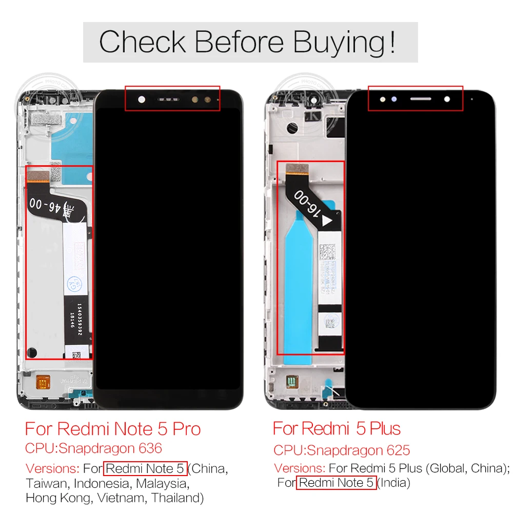 Дисплей с тачскрином и рамкой для Xiaomi Redmi Note 5 Pro дигитайзером в сборе сменный