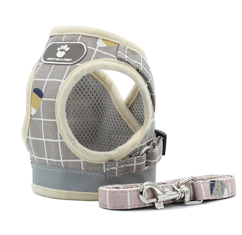 

Нейлоновая шлейка и поводок для маленьких собак, светоотражающая шлейка для кошек и домашних животных, шлейка в клетку, 120 см, поводок, аксес...