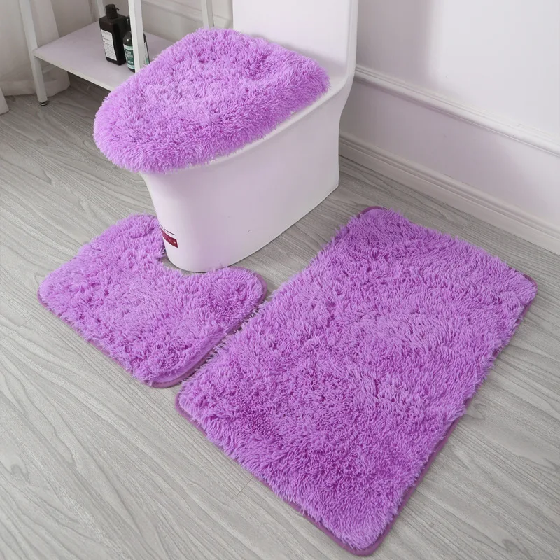 super absorbent bath room 3 piece non slip set for bathroom mat toilet cover long hair solid color bath mat carpet super soft free global shipping