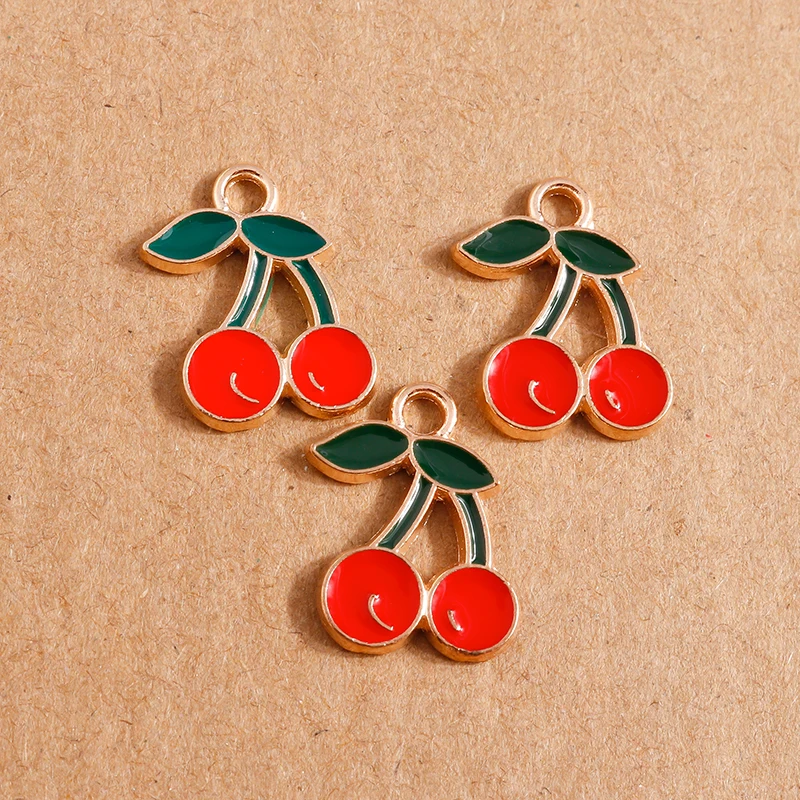 10pcs 13x18mm Enamel Cherry Charms for DIY Making Bracelets Pendants Necklaces Crafting Drop Earrings Jewelry Accessories - купить по