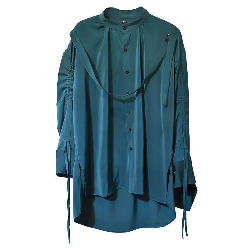 Men's Shirt  Same Spring And Summer Silk Satin Trend Loose And  Youth Pure Color Dance The New Listing Fashion  Long Sleeve