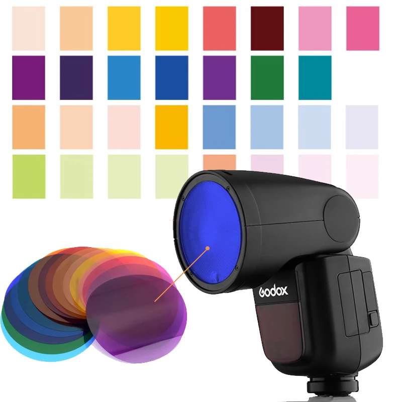 

Godox V-11C V-11T Color filters for Godox V1 Flash Speedlite 15 colors Gels Filters Color card Flash diffuser Compatible AK-R1