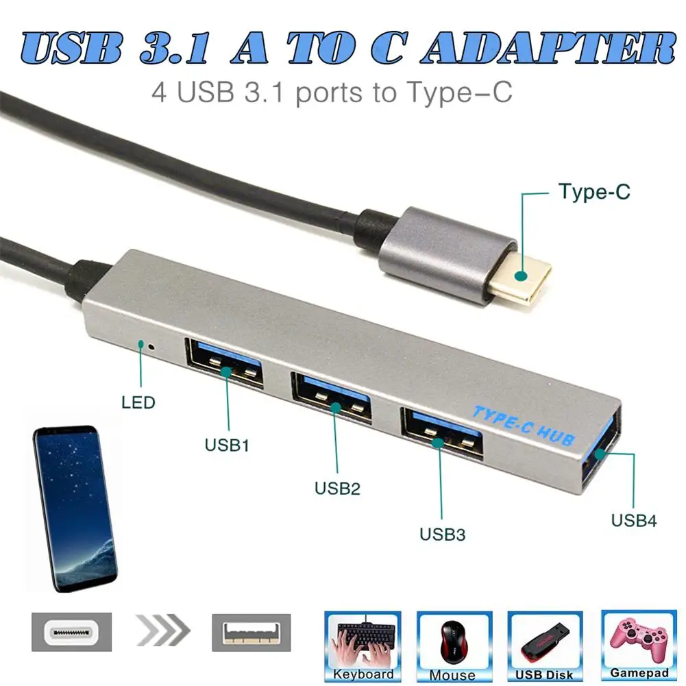 Новый usb хаб 4 в 1 3 0 type C USB адаптер Ультратонкий Мини Портативный портовый для ПК Pro