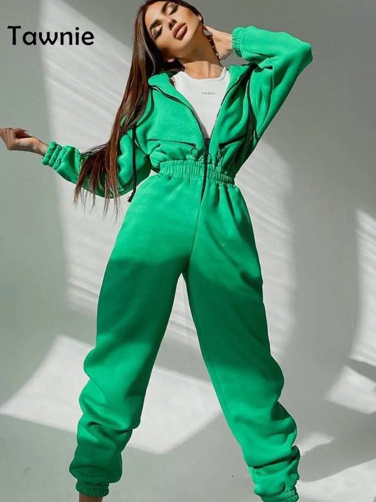 Женский комбинезон на молнии Tawnie элегантный теплый флисовый с капюшоном боди в