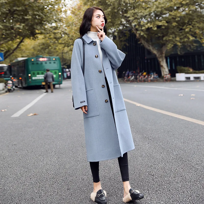 

fashion Women winter coat elegant Women's long woolen coat female Loose Solid color woolen coat Wool & Blends jacket Women's