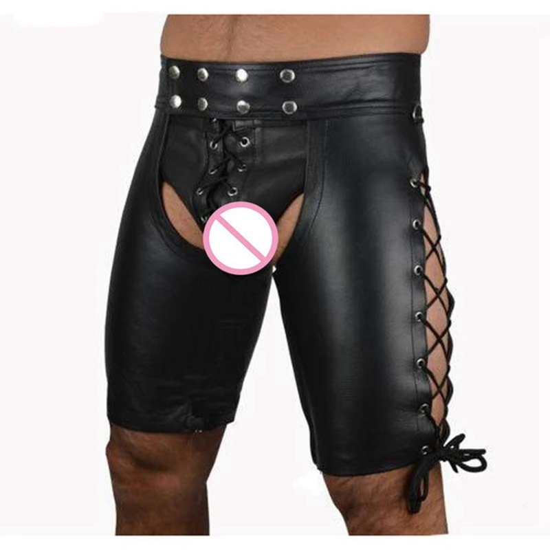 

wetlook Faux Leather Open Cortch Shorts Sexy lingerie Pants latex leggings Clubwear Men Hot Erotic gay fetish pole dance Wear