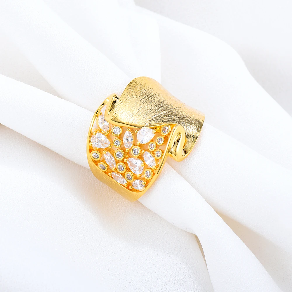 Женское широкое кольцо SisCathy, золотистое массивное кольцо с инкрустированным цирконием, уникальное геометрическое металлическое Ювелирное Украшение, 2022