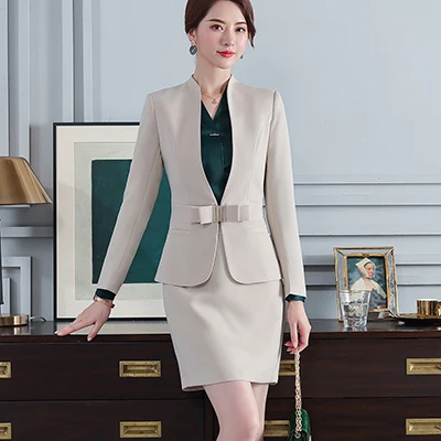 Apricot Skirt Suit Женские брючные костюмы egelant Дамская Деловая одежда комплект из двух предметов S-5XL черный фиолетовый абрикосовый красный - Цвет: Apricot Skirt Suit