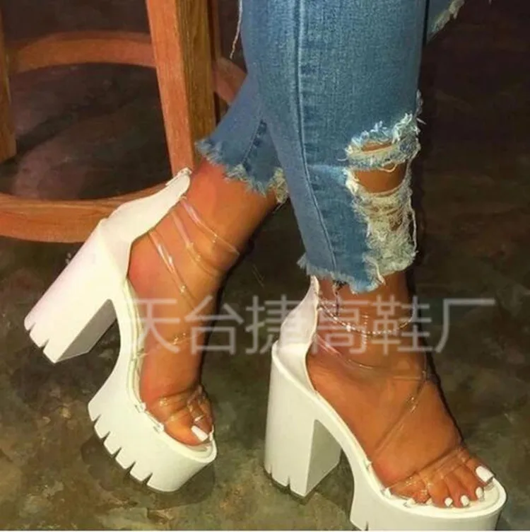 Женские босоножки с ремешком на щиколотке прозрачные вечерние туфли каблуке