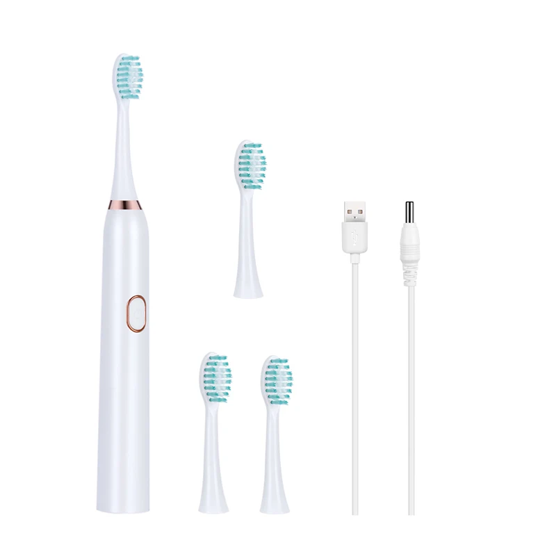 white 4 head AZDENT USB перезаряжаемая электрическая зубная щетка Розовый Белый Черный 3 режима щетка для чистки полости рта 2 мин таймер водонепроницаемый 30 с напоминание - Цвет: white 4 head