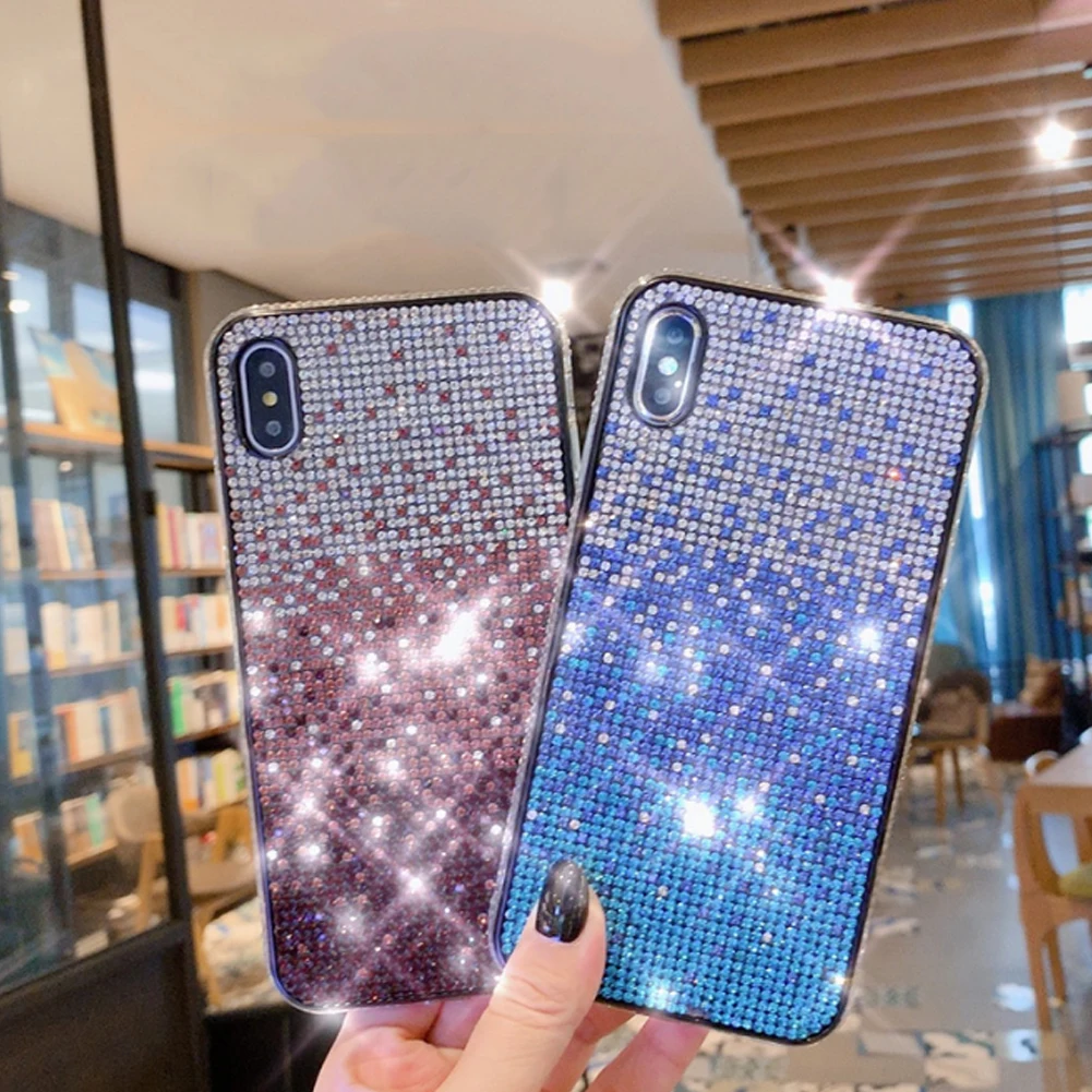 Градиент Блестящие Алмазный чехол для iPhone 11 5 8 6 1 2019 полностью ракушка со стразами