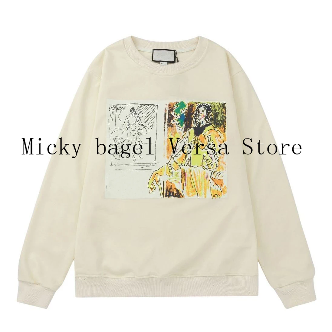 

luxury design hand-painted printing pattern fashion personality woman long sleeve Pullover versatile casual round neck sweater