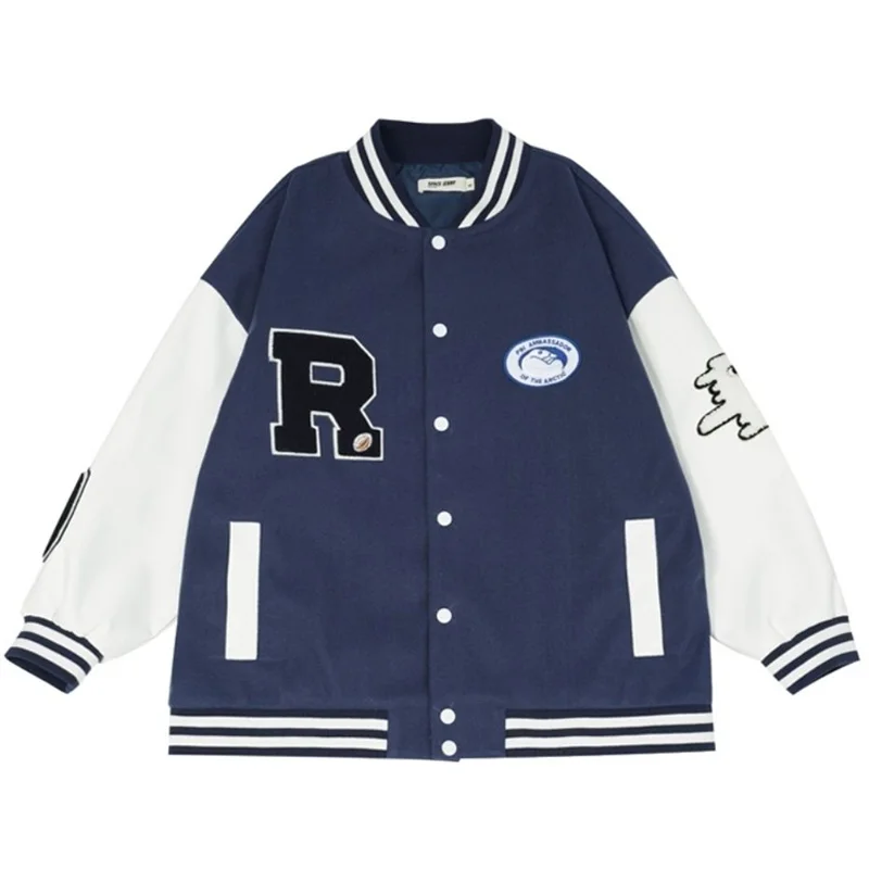 

Japanese Streetwear Mens Baseball Jacket Letter Embroidery Patchwork Bomber Coat Women's College Casual Varsity Jacket Spring