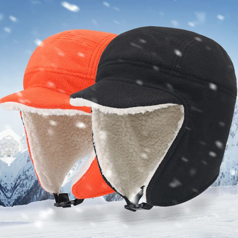 

Winter Trapper Hat Men Women Soft Fleece Warm Hats Sherpa Lined Windproof Earmuffs Caps with Visor Outdoor Snow Skiing Caps